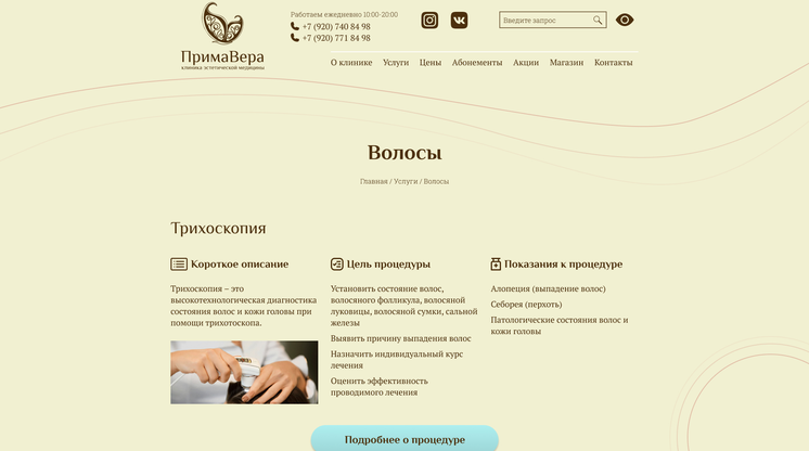 Страница «Категория услуг» на сайте primavera71.ru
