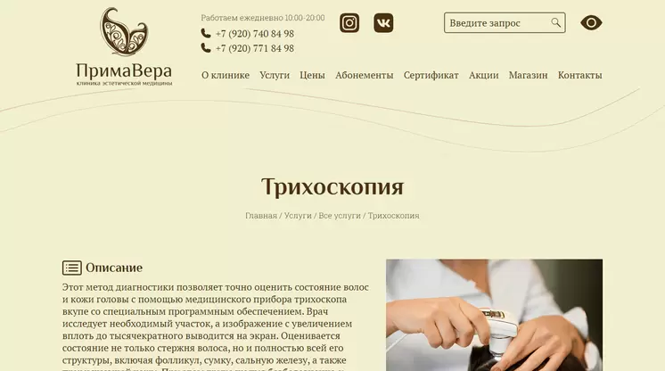 Страница «Карточка услуги» на сайте primavera71.ru